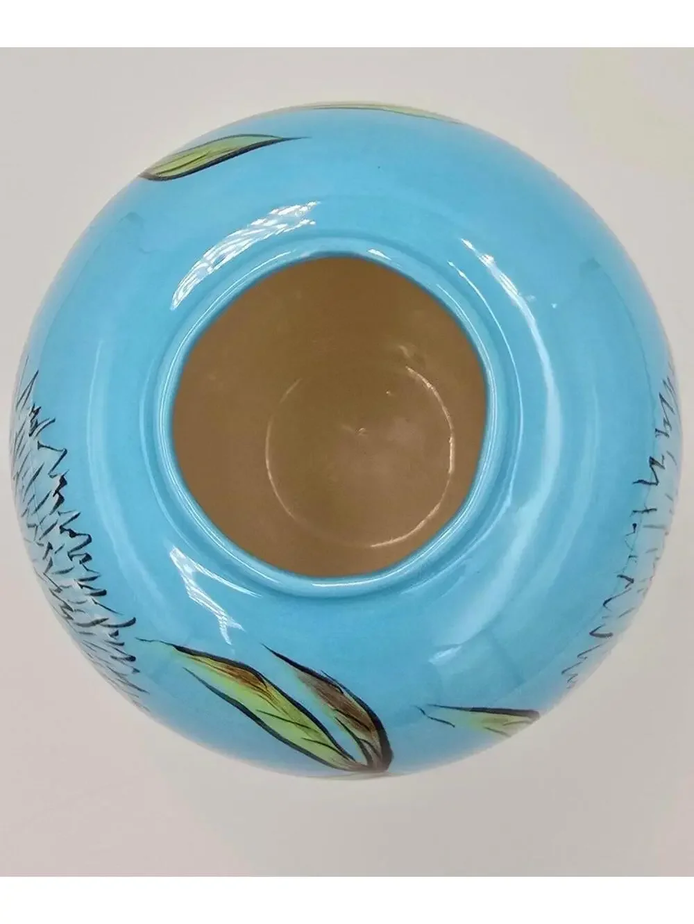 Vintage Hand Painted Turquoise Ceramic Floral Vase Modern Art Pottery Decor